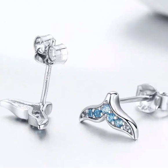 Genuine 925 Sterling Silver Whale / Mermaid Tail Earrings - Picture 3 of 8